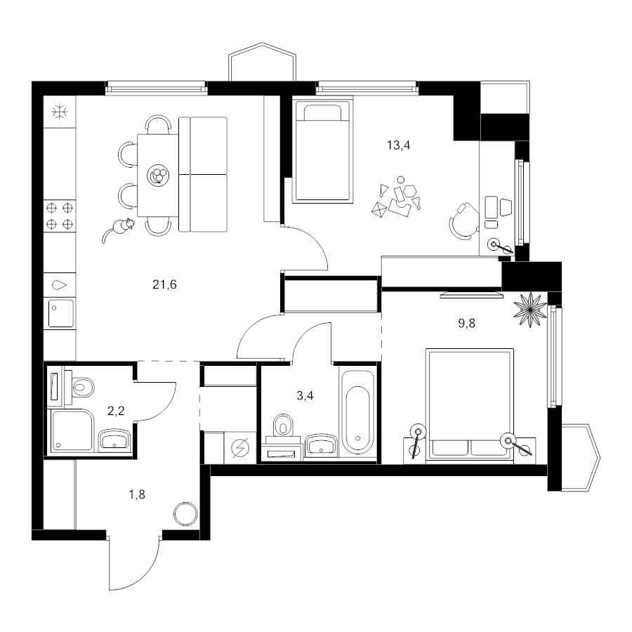 3 ккв (Евро) 60,6 м²