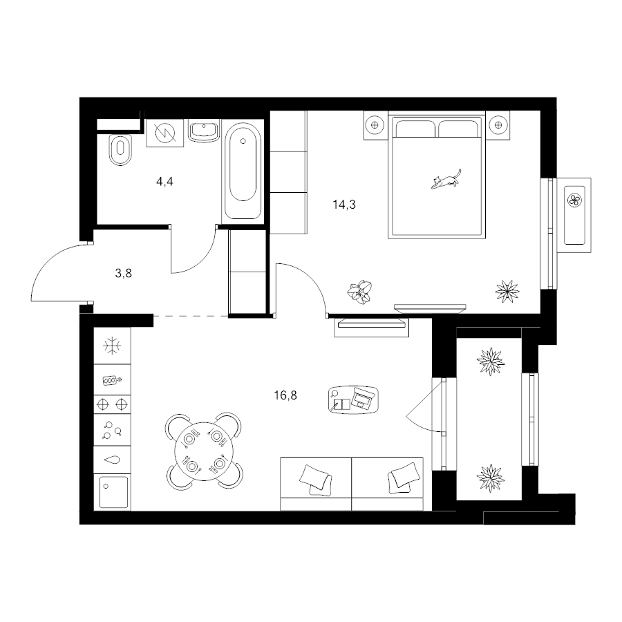 2 ккв (Евро) 40,7 м²
