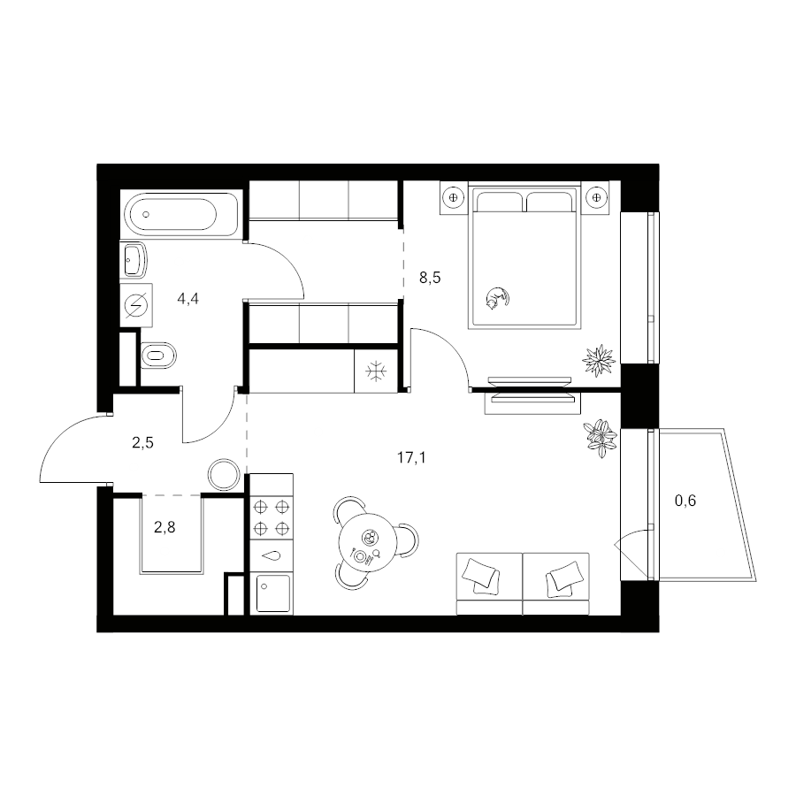 2 ккв (Евро) 40,5 м²