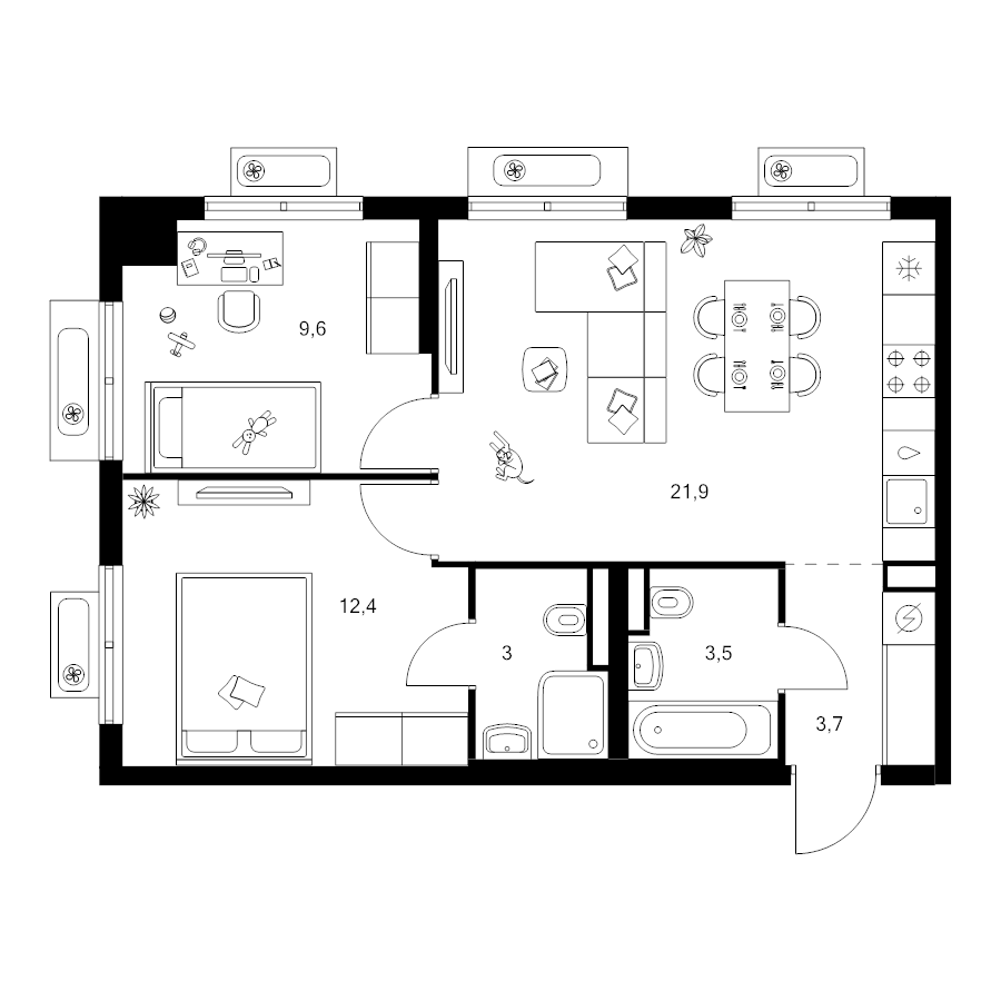 3 ккв (Евро) 54,1 м²
