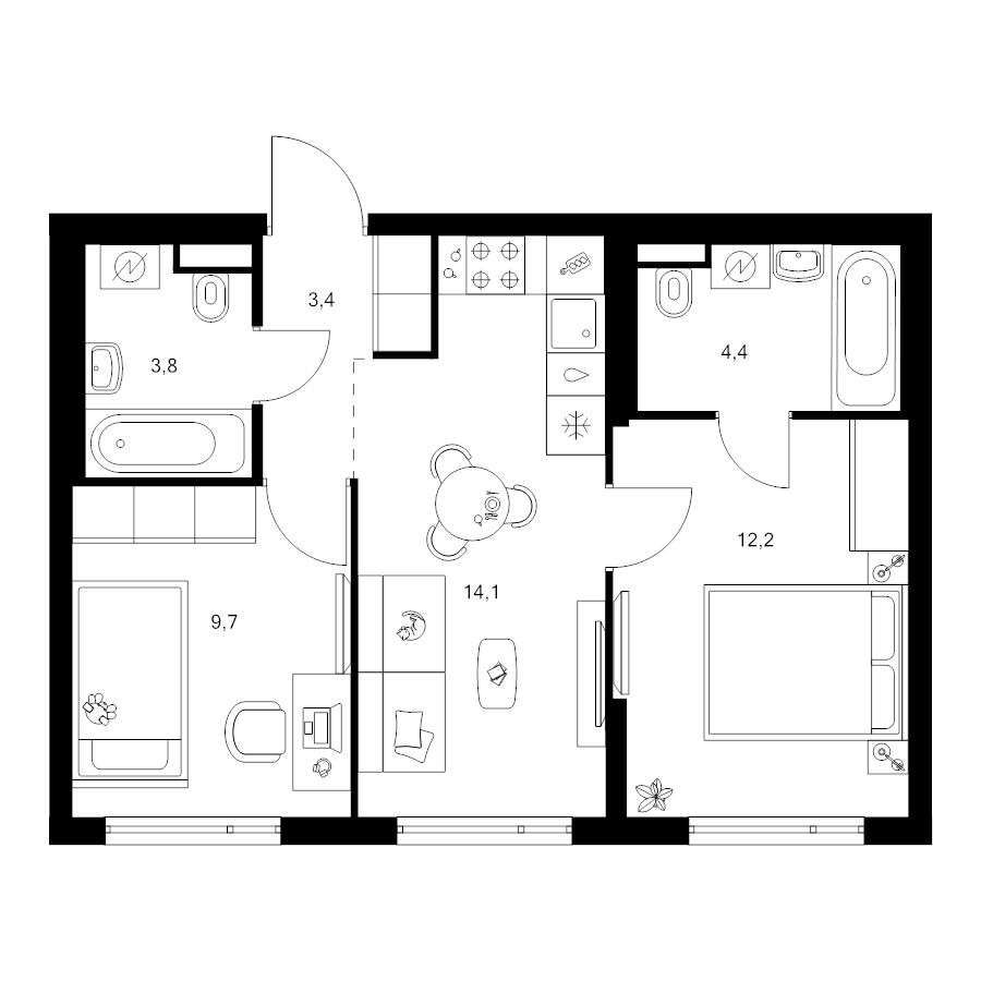 2 ккв 47,6 м²
