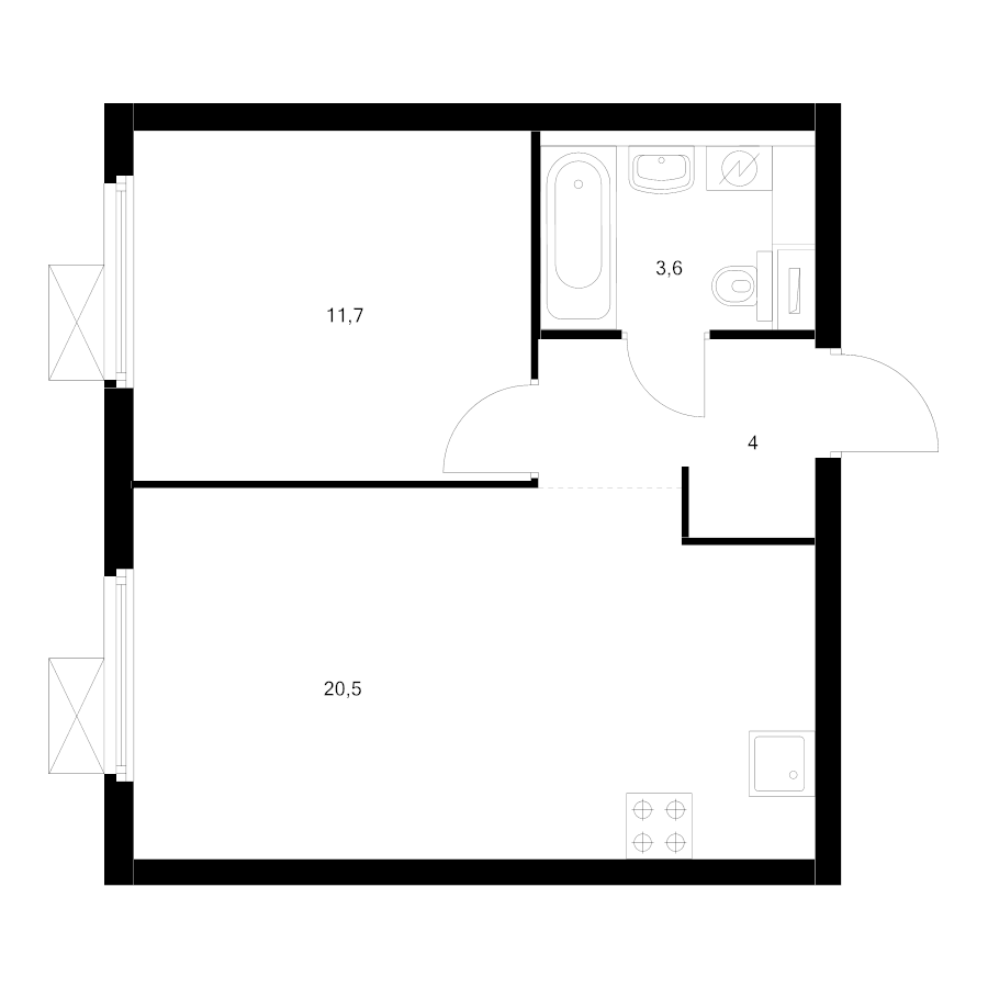 2 ккв (Евро) 39,8 м²