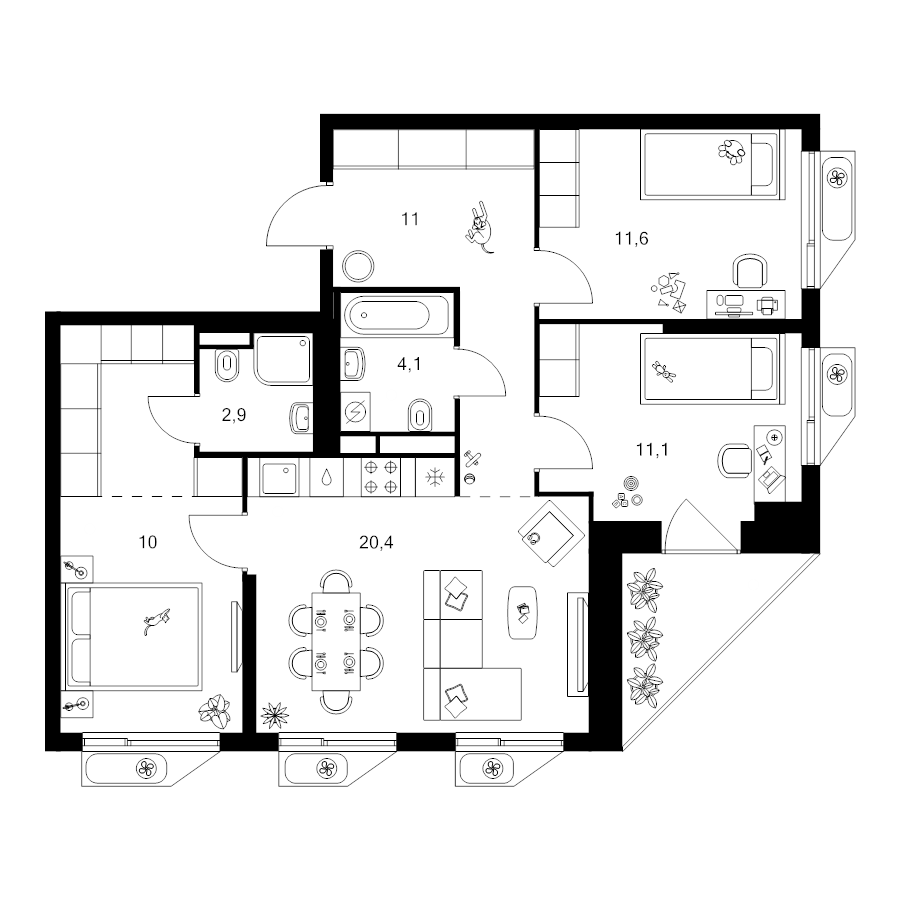 4 ккв (Евро) 79,2 м²