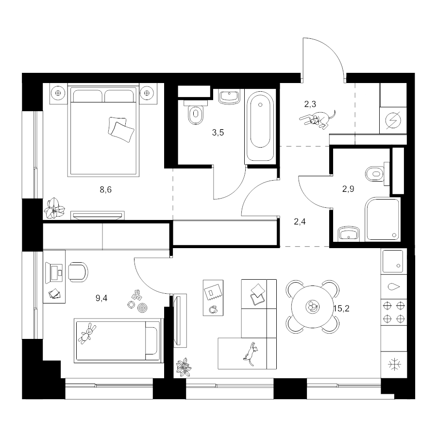 3 ккв (Евро) 49,8 м²