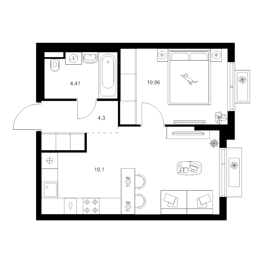 2 ккв (Евро) 38,8 м²