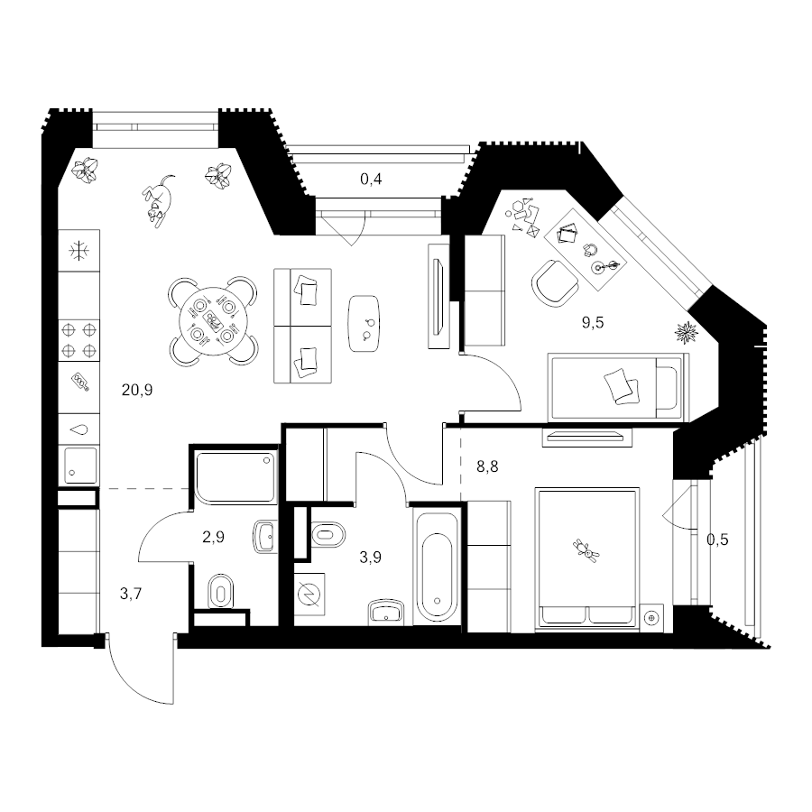3 ккв (Евро) 53,2 м²