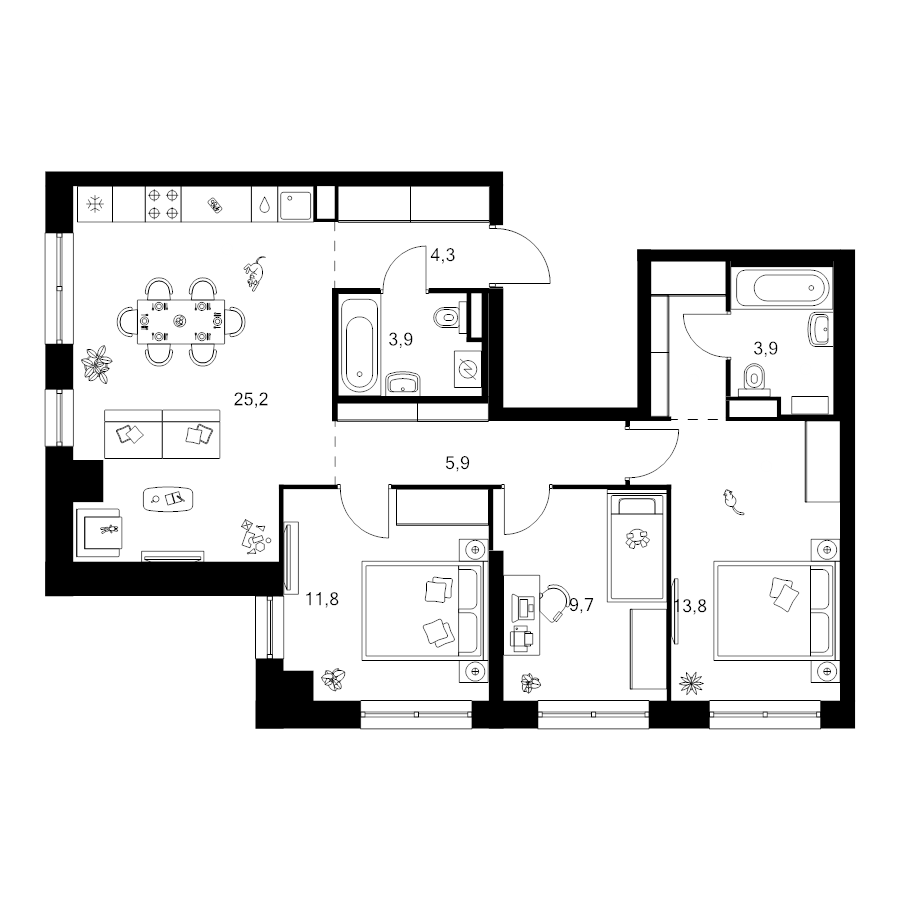 4 ккв (Евро) 81,7 м²