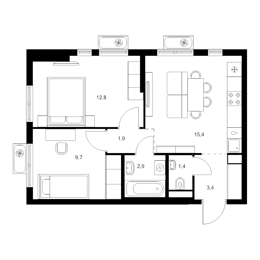 3 ккв (Евро) 47,5 м²