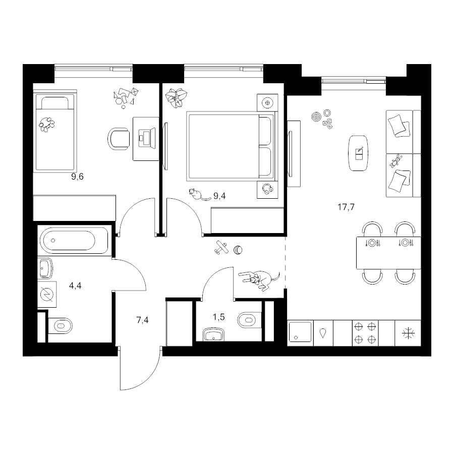 3 ккв (Евро) 50 м²