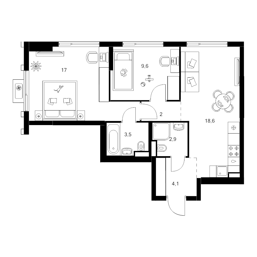 3 ккв (Евро) 57,7 м²