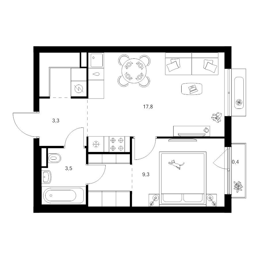 2 ккв (Евро) 40,5 м²