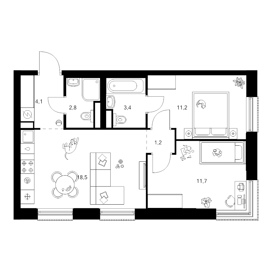 3 ккв (Евро) 52,9 м²