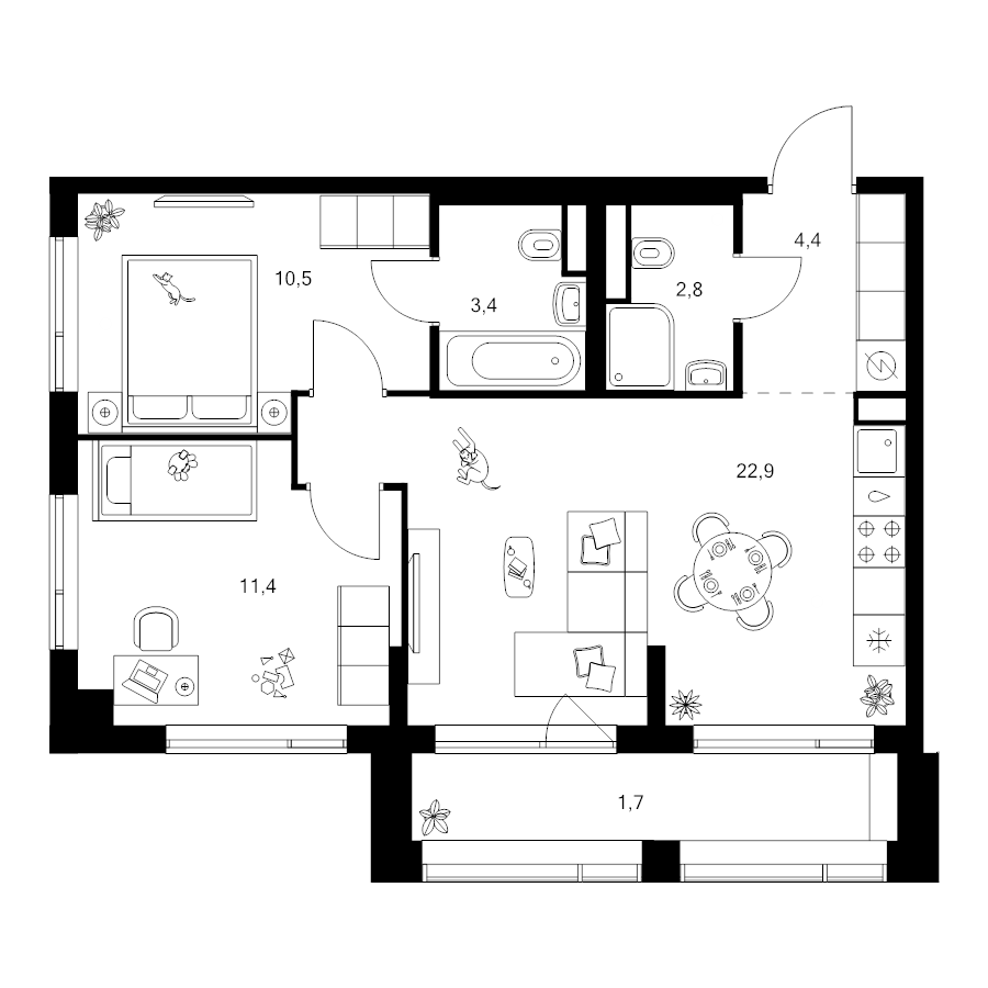 3 ккв (Евро) 57,1 м²