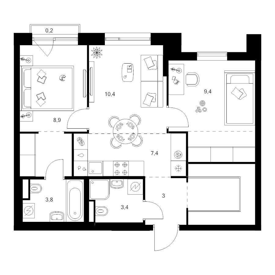 3 ккв (Евро) 59,4 м²