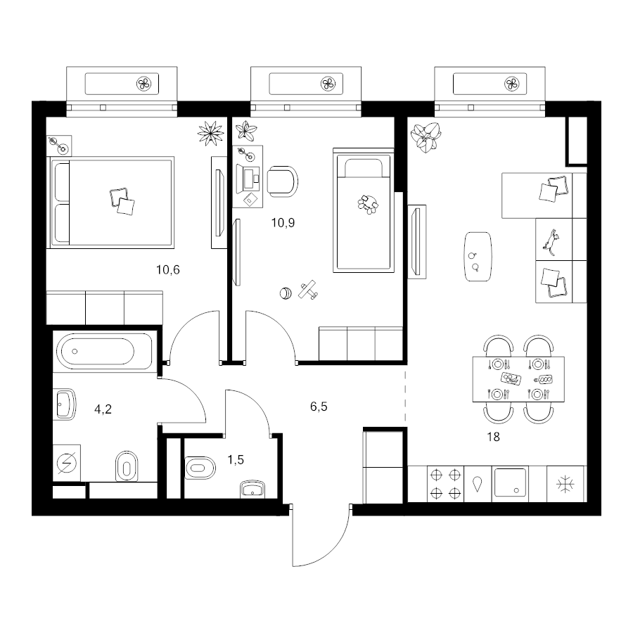 3 ккв (Евро) 51,7 м²