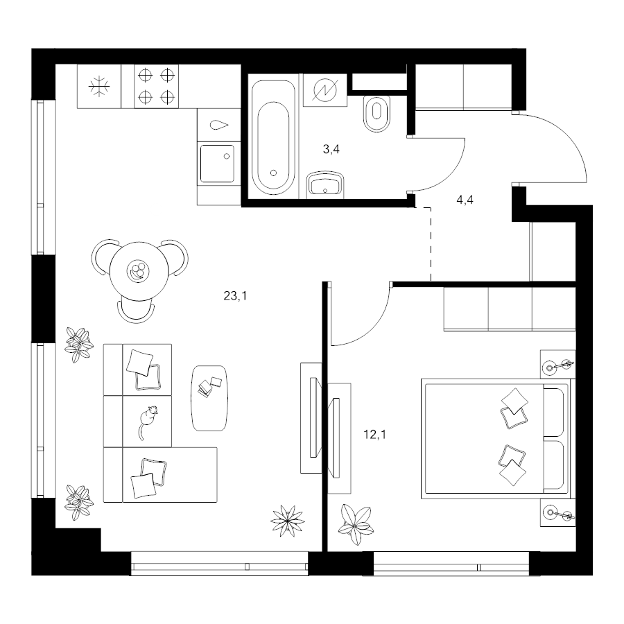 2 ккв (Евро) 43 м²