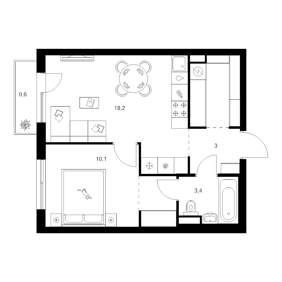 2 ккв (Евро) 42,3 м²