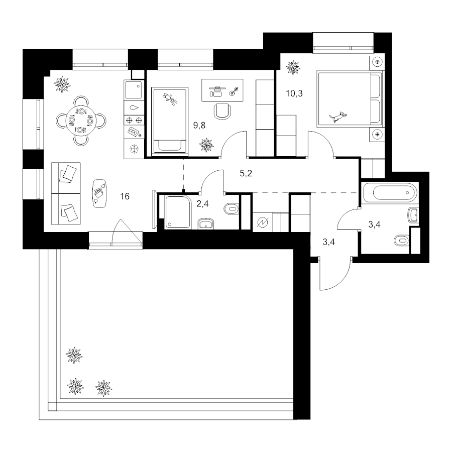 3 ккв (Евро) 62,8 м²