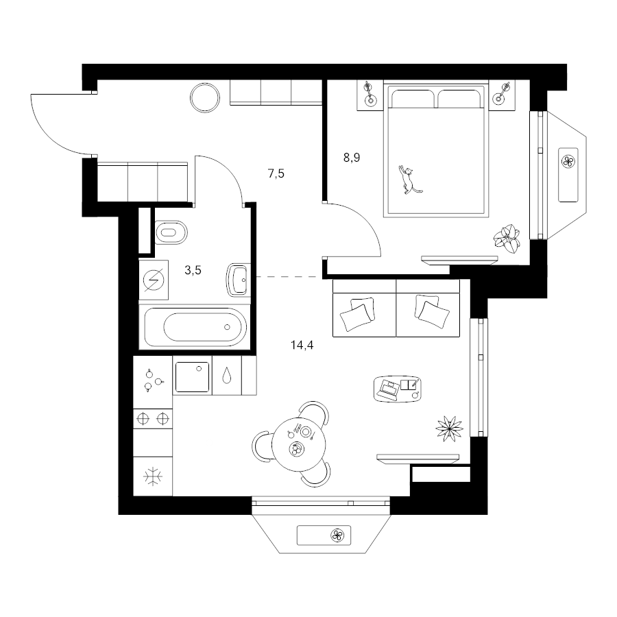 2 ккв (Евро) 34,3 м²