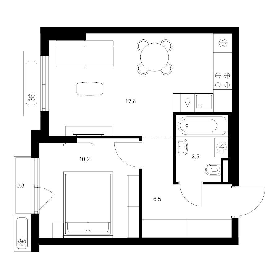 2 ккв (Евро) 38,3 м²