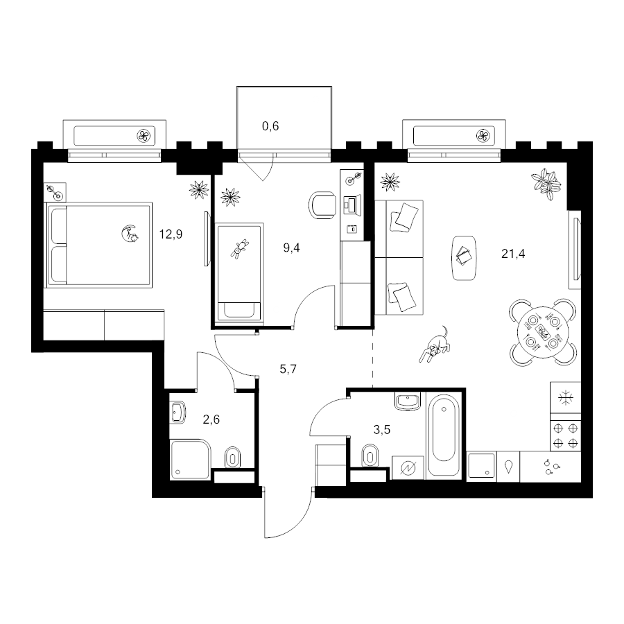 3 ккв (Евро) 56,1 м²