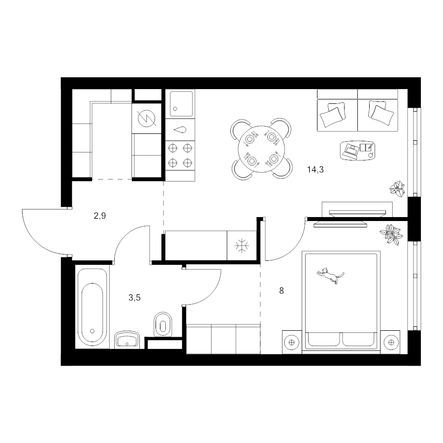1 ккв 34,5 м²