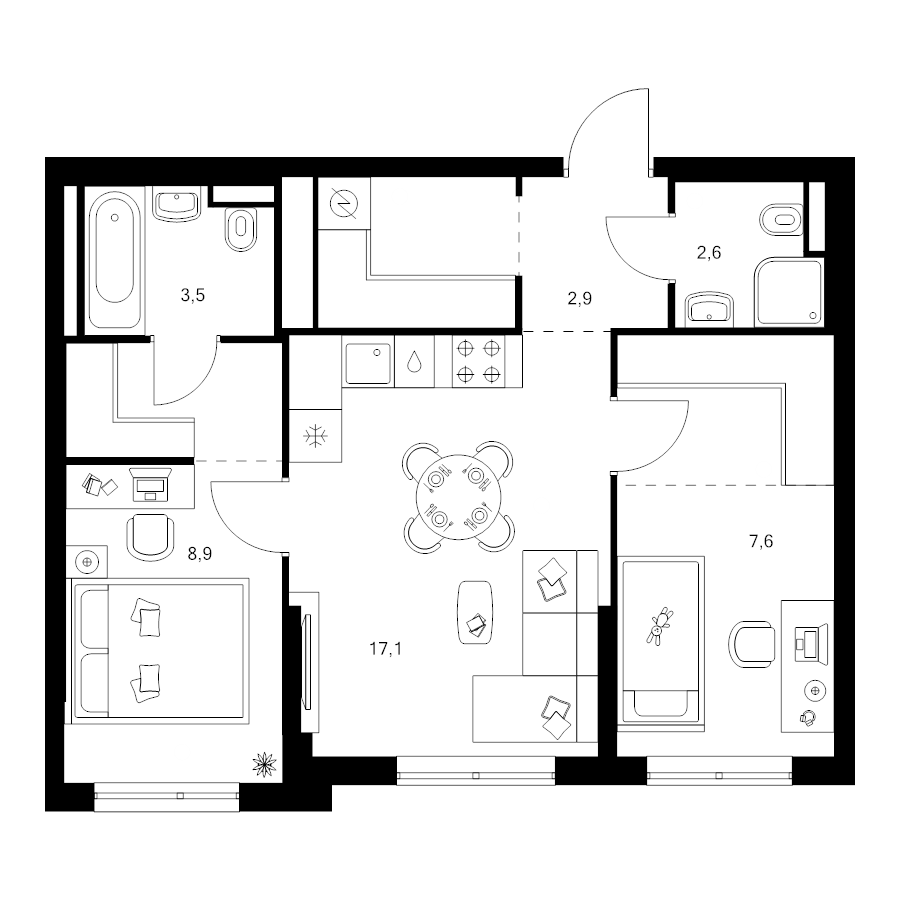 3 ккв (Евро) 53,9 м²