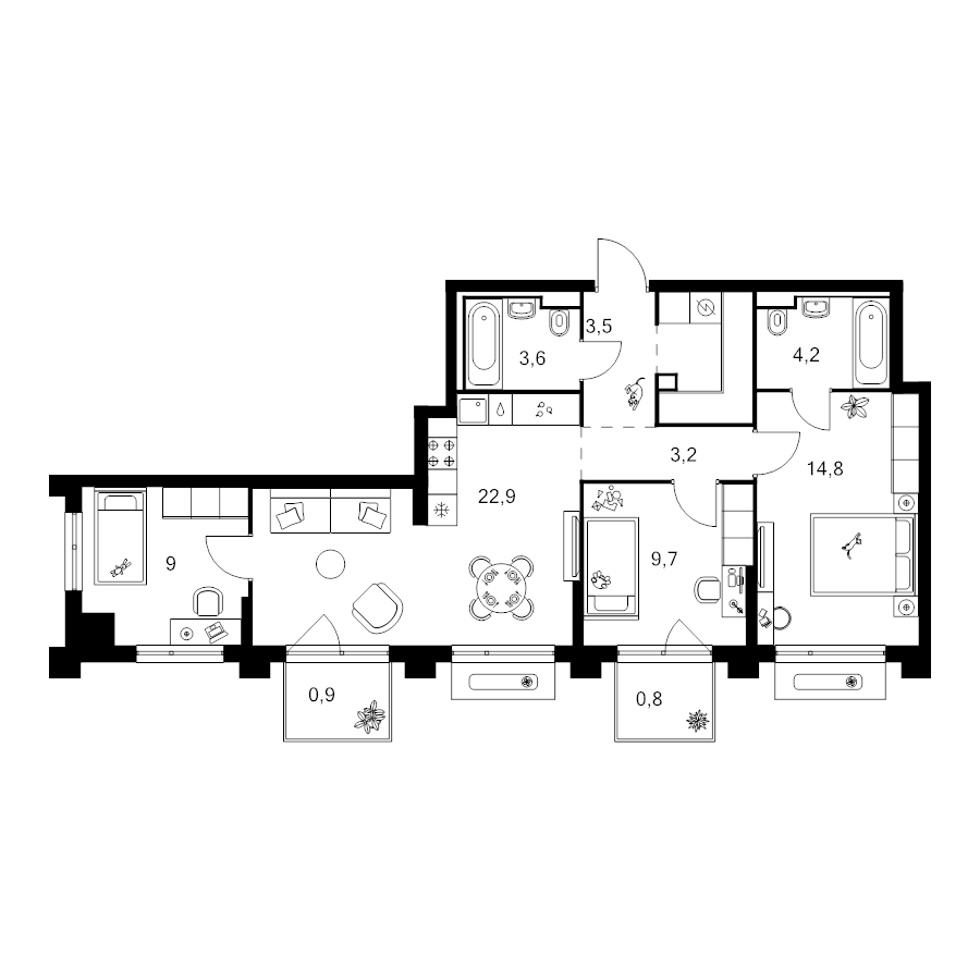 4 ккв (Евро) 76,9 м²