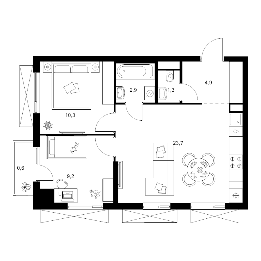 3 ккв (Евро) 52,9 м²