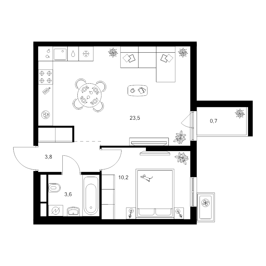 2 ккв (Евро) 41,8 м²