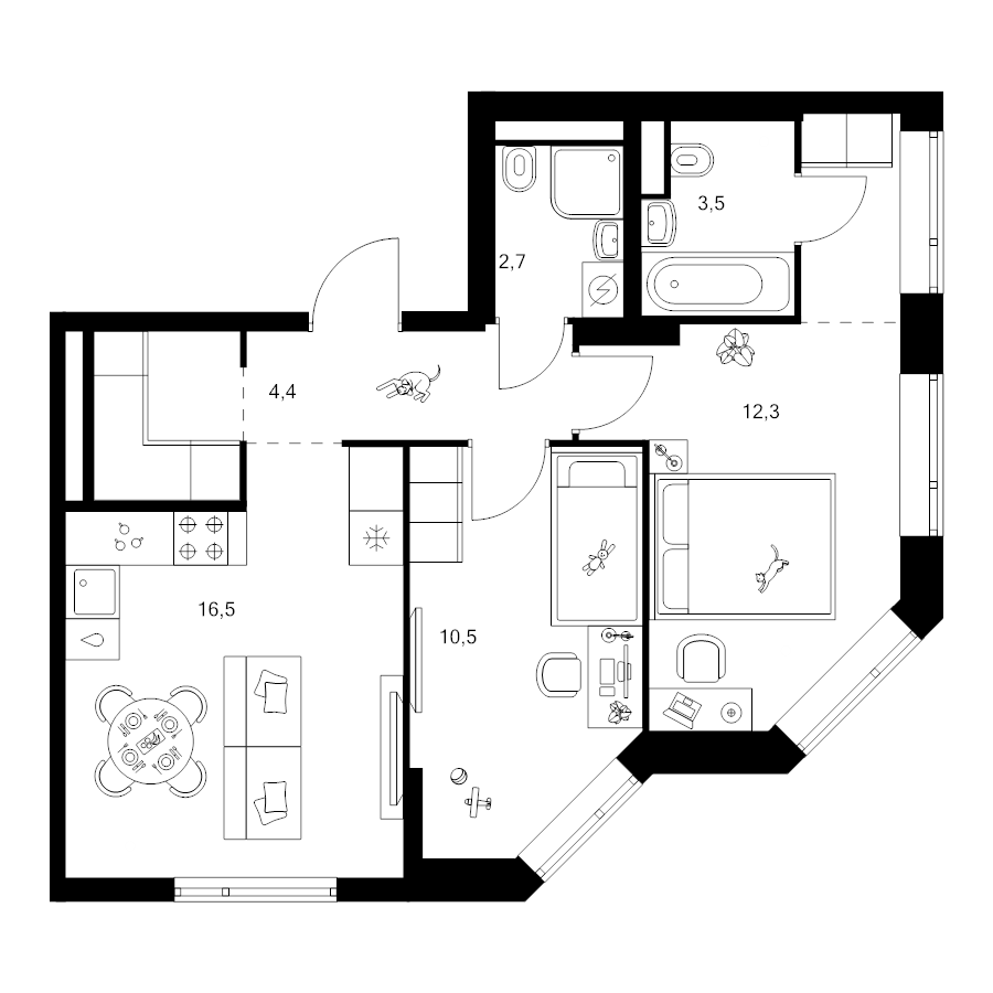 3 ккв (Евро) 55,6 м²