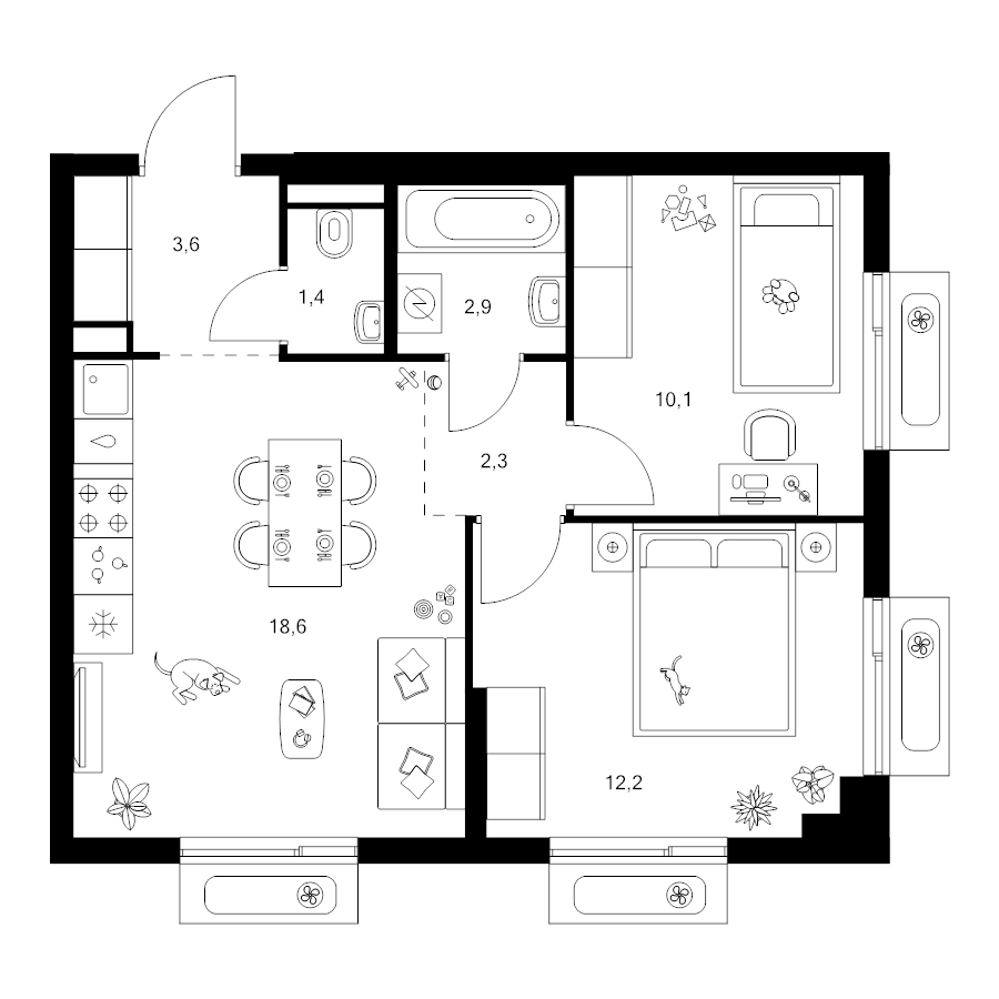 3 ккв (Евро) 51,1 м²