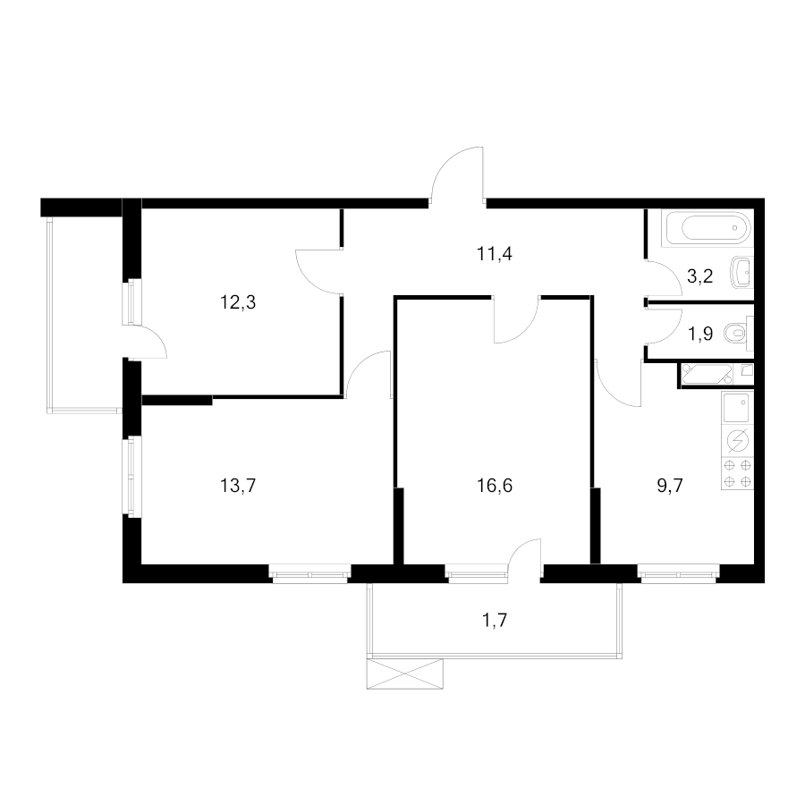 3 ккв 72,7 м²
