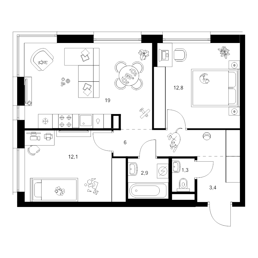 3 ккв (Евро) 57,5 м²