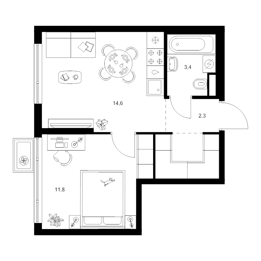 1 ккв 35,5 м²