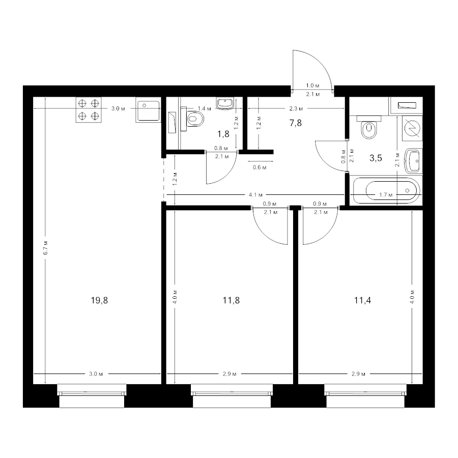3 ккв (Евро) 56,2 м²