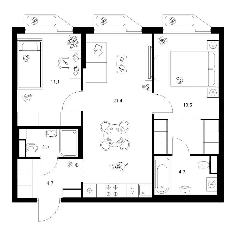 3 ккв (Евро) 58,9 м²