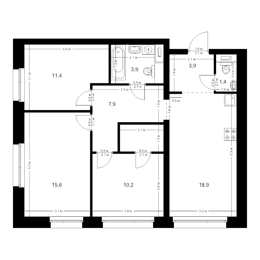 4 ккв (Евро) 75,9 м²