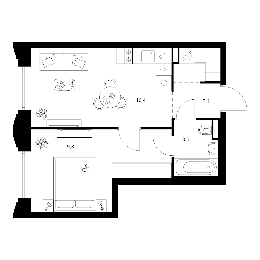 2 ккв (Евро) 38,6 м²