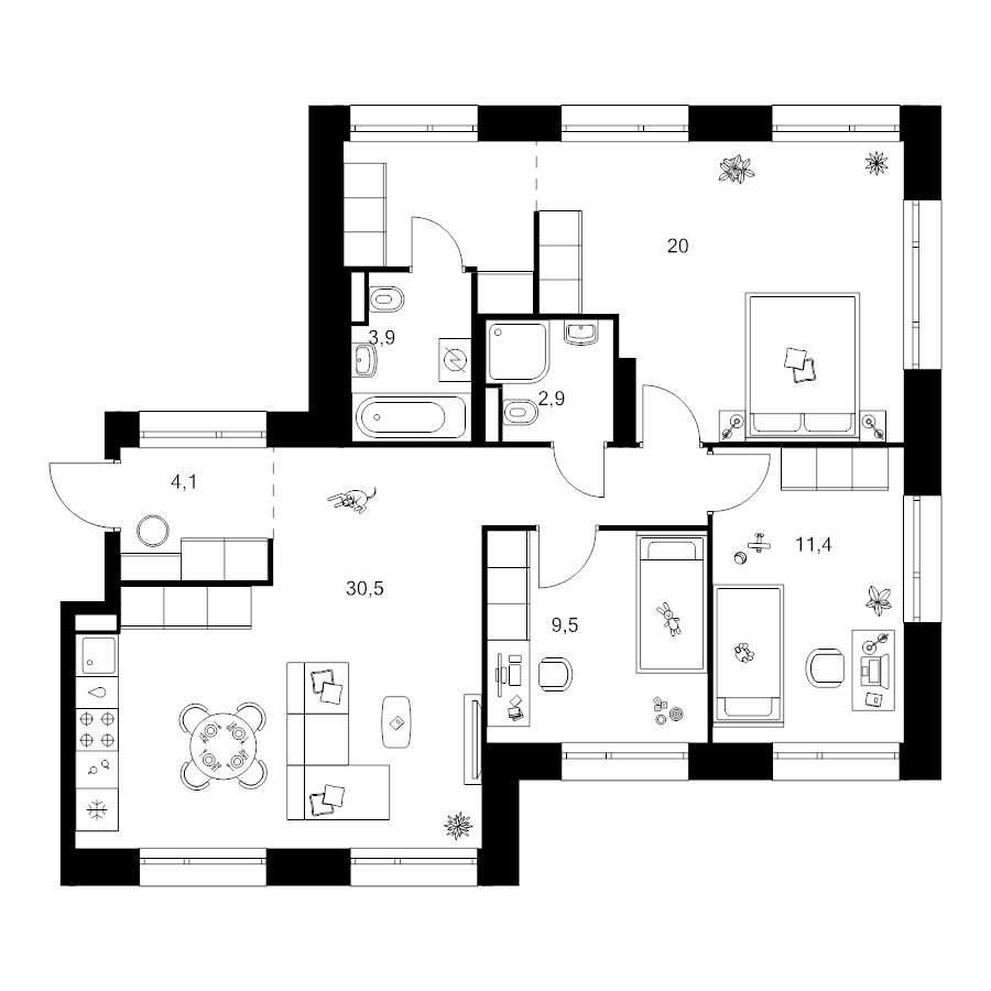 4 ккв (Евро) 87,7 м²