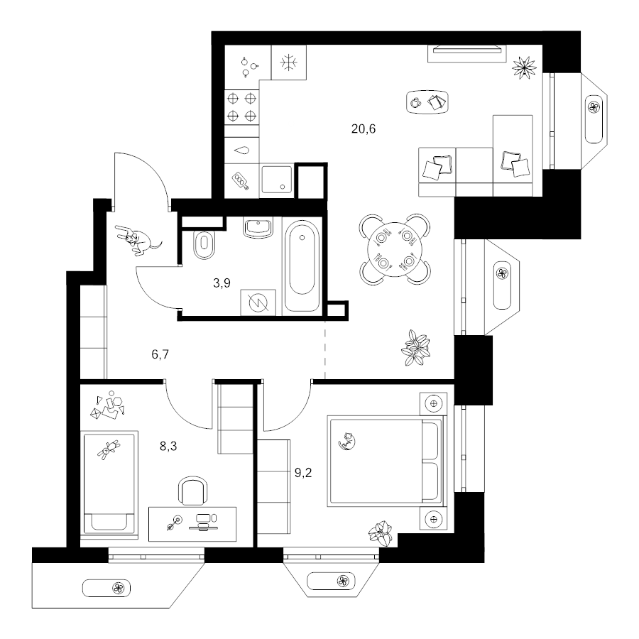 3 ккв (Евро) 48,7 м²