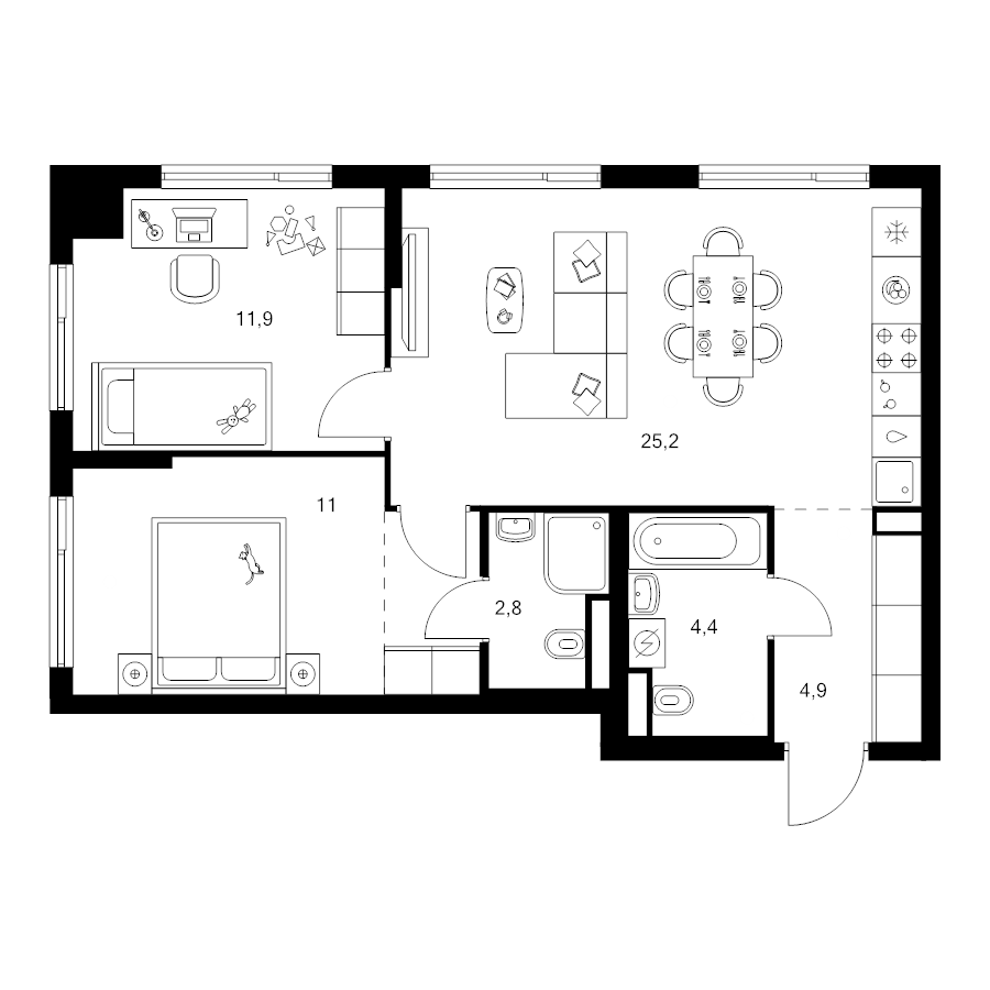 3 ккв (Евро) 62,7 м²