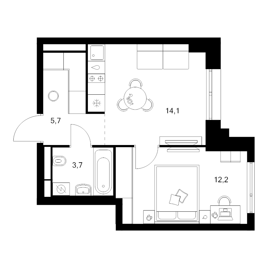 1 ккв 35,7 м²