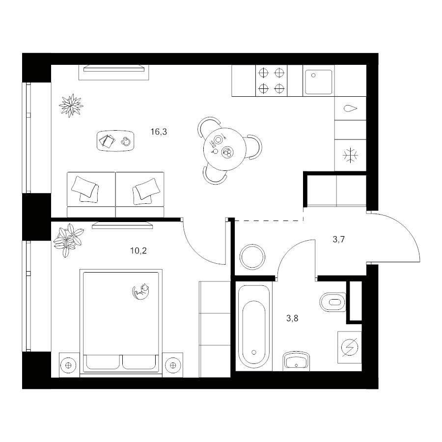 2 ккв (Евро) 34 м²