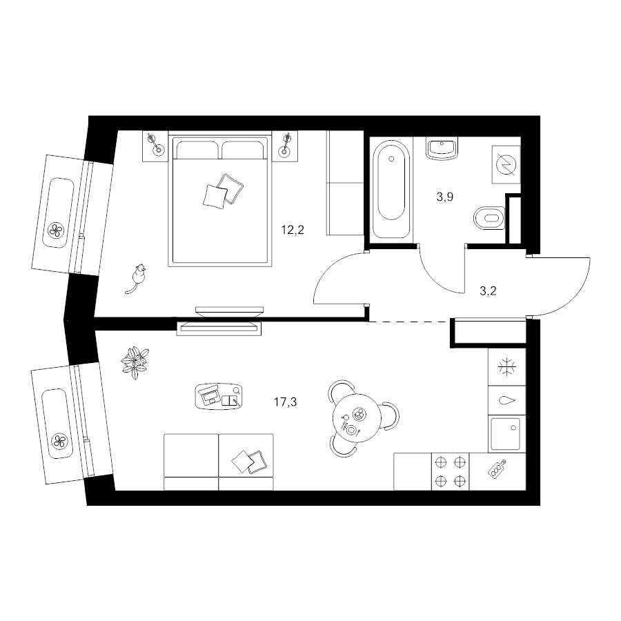 2 ккв (Евро) 36,7 м²