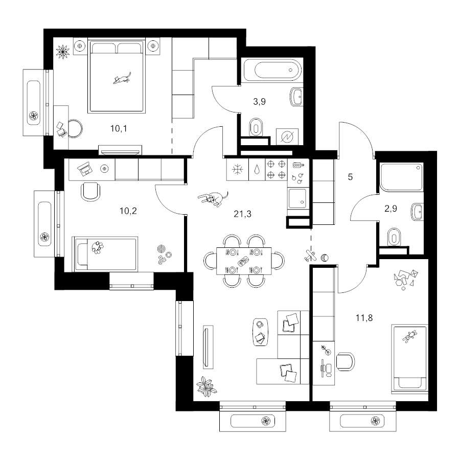4 ккв (Евро) 70,9 м²
