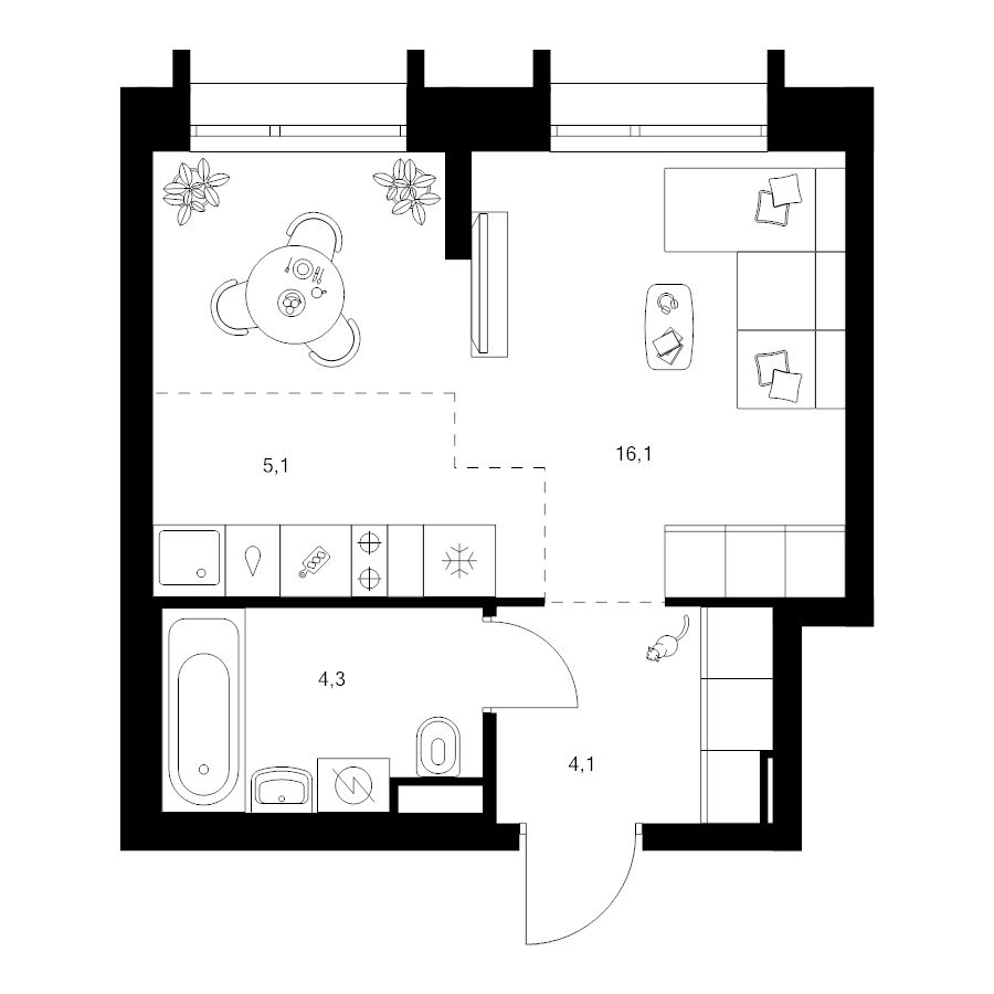 Студия 29,6 м²