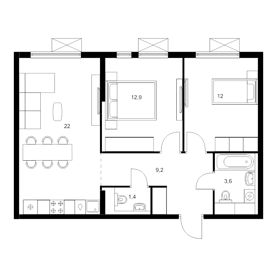 3 ккв (Евро) 61,1 м²