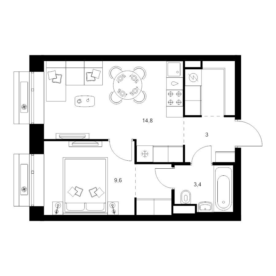 1 ккв 35,7 м²
