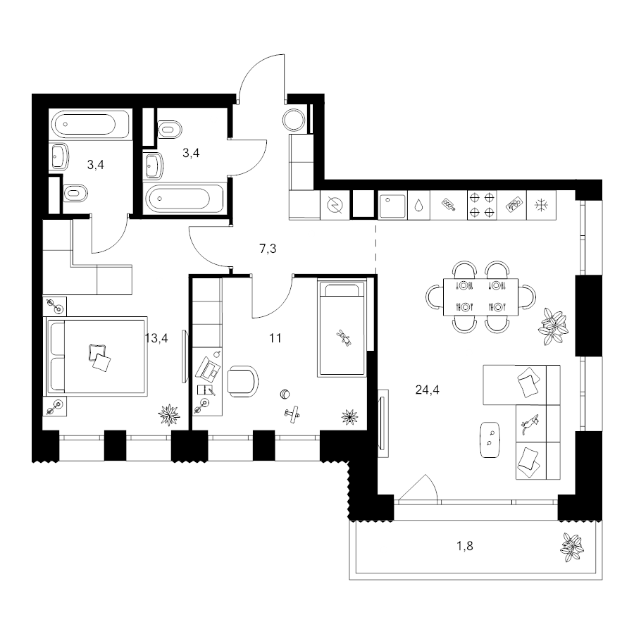 3 ккв (Евро) 64,7 м²